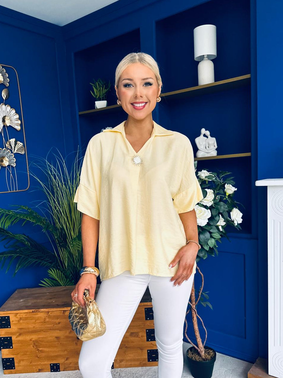 Suzanne Detailed Shirt Collar Top Yellow