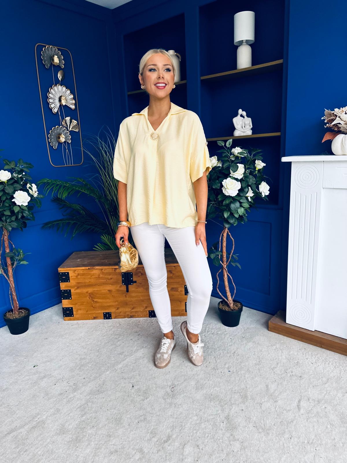 Suzanne Detailed Shirt Collar Top Yellow