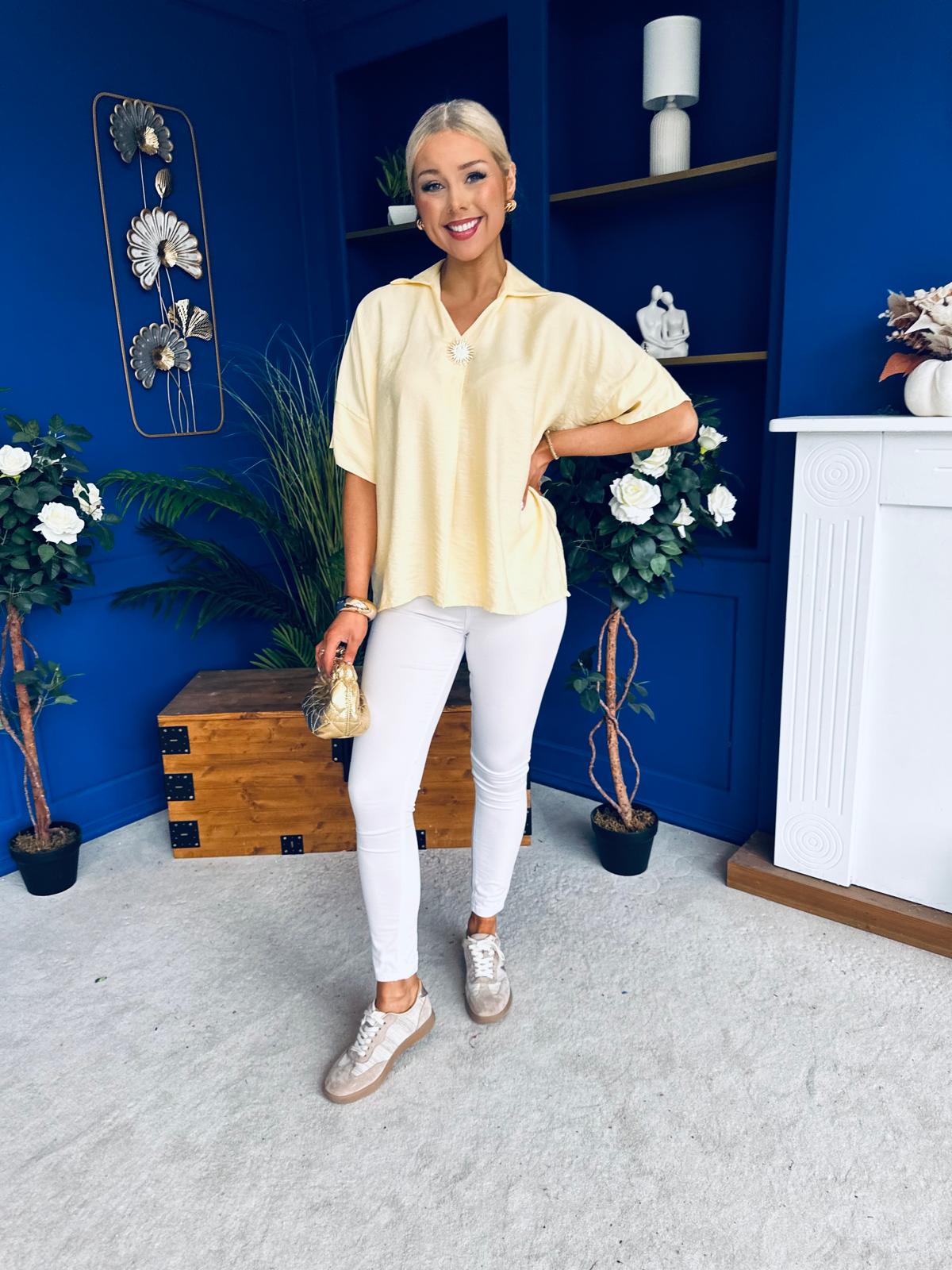 Suzanne Detailed Shirt Collar Top Yellow