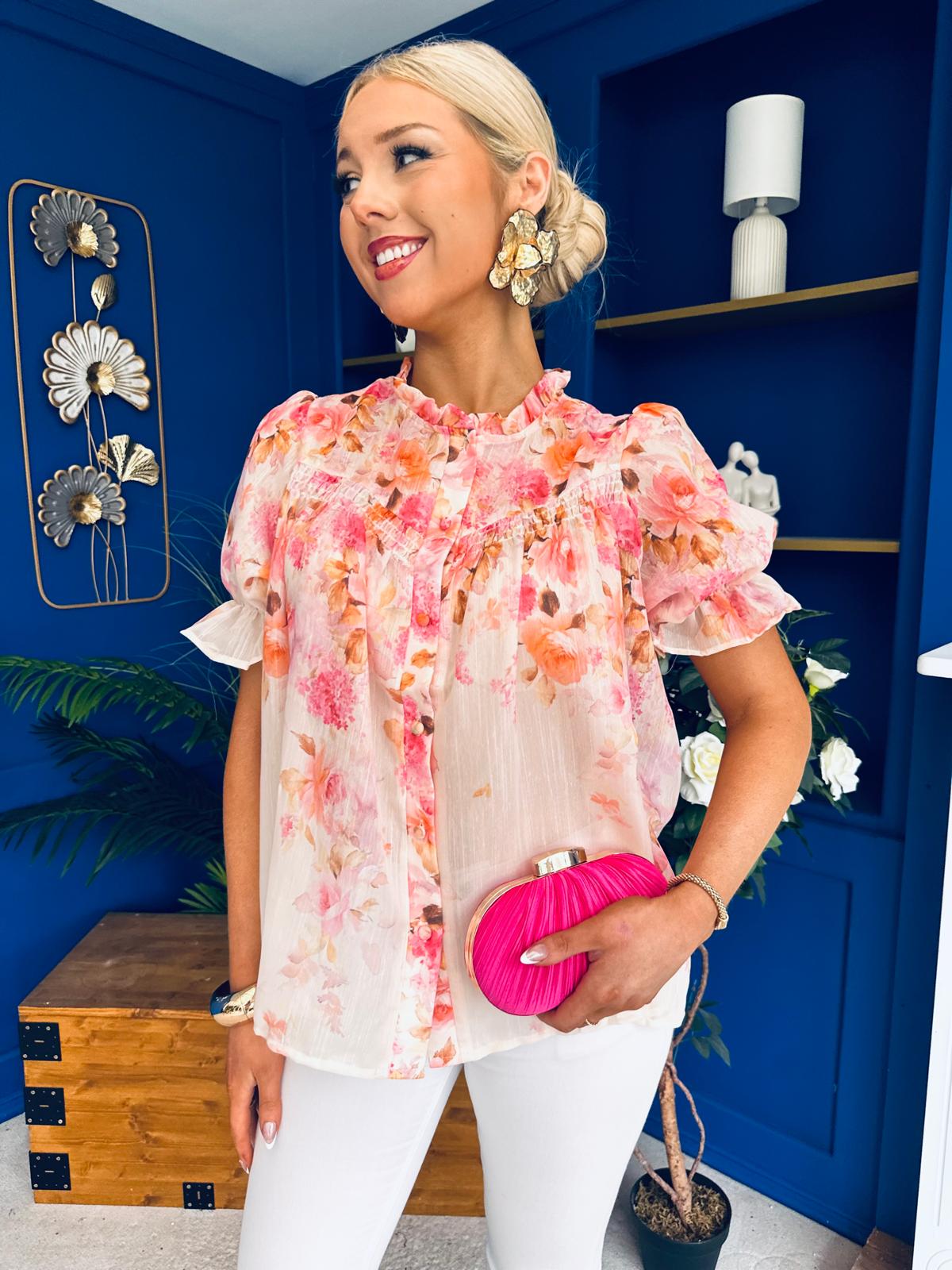 Milani Detailed Blouse Floral Peach