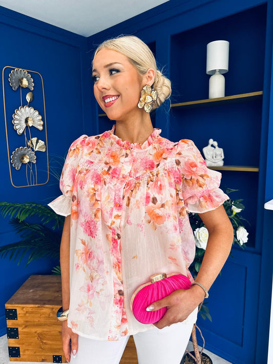 Milani Detailed Blouse Floral Peach