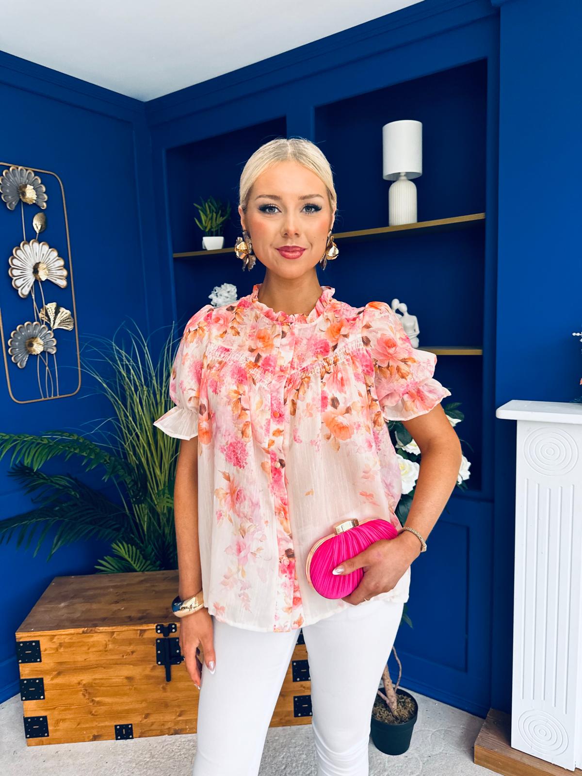 Milani Detailed Blouse Floral Peach