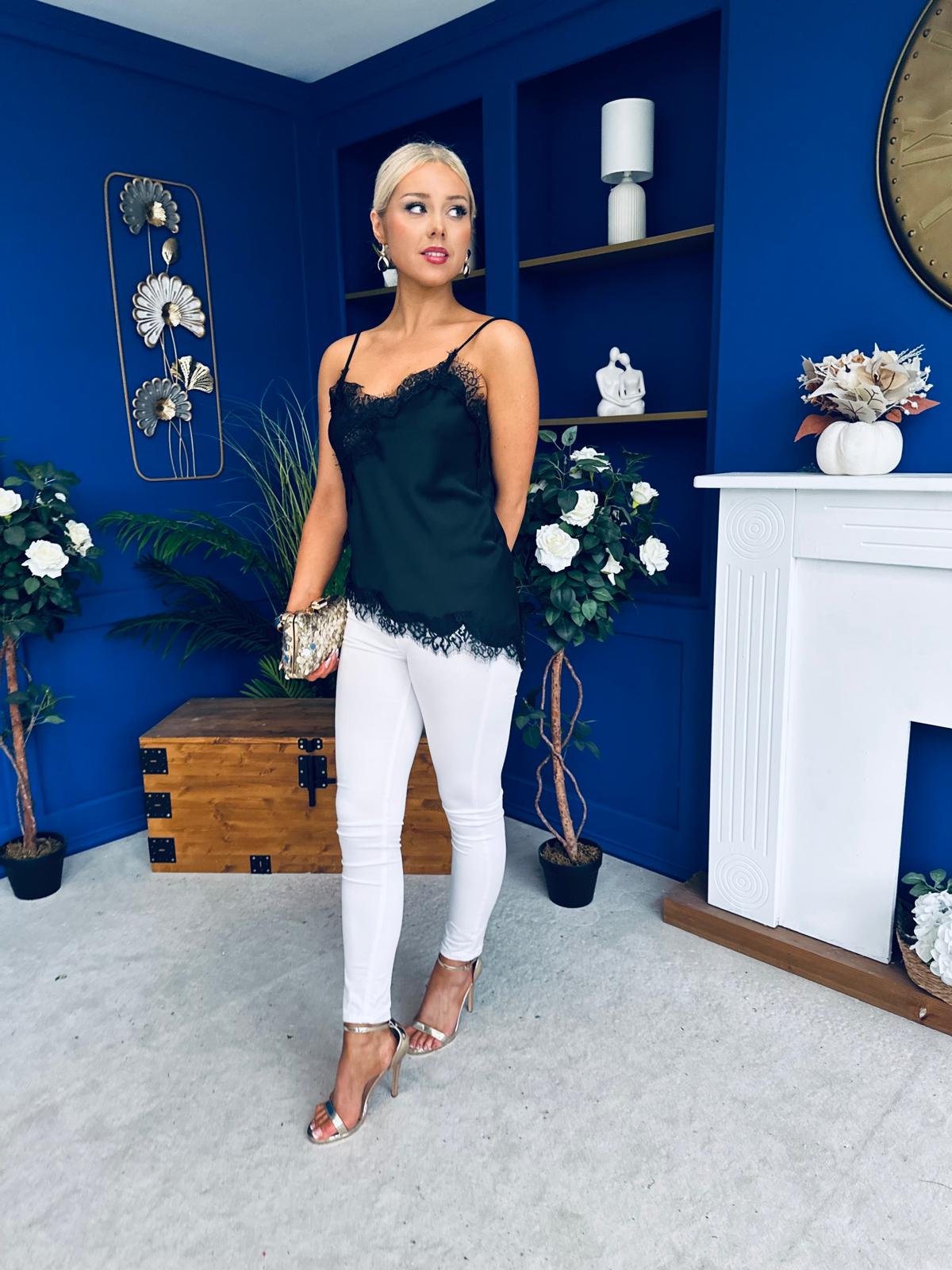 Caroline Lace Trim Cami Top Black