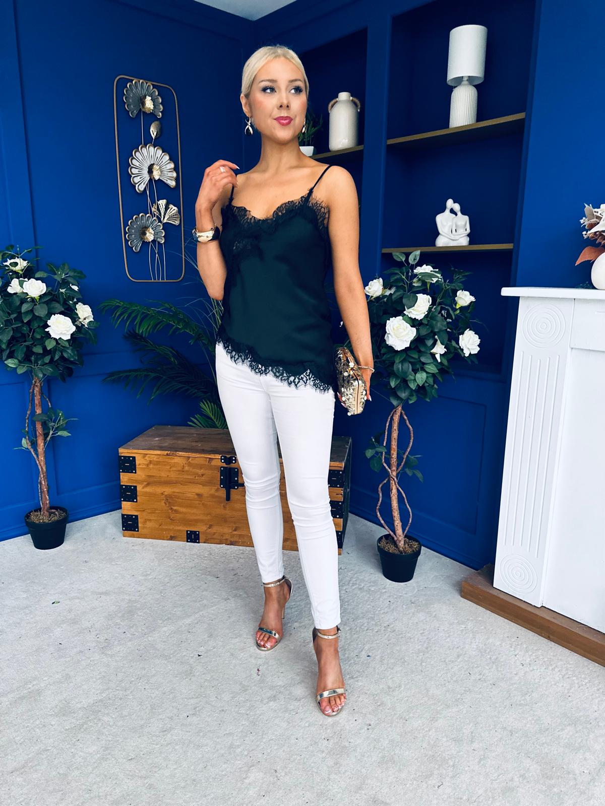 Caroline Lace Trim Cami Top Black