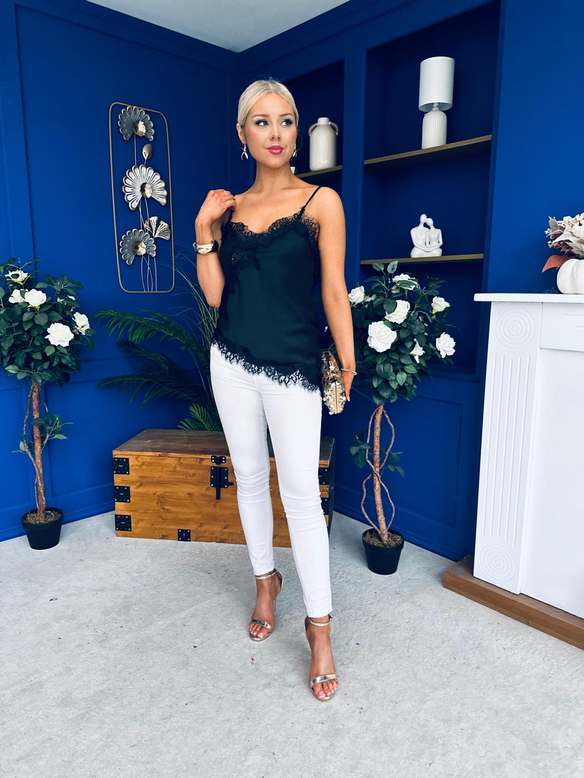 Caroline Lace Trim Cami Top Black