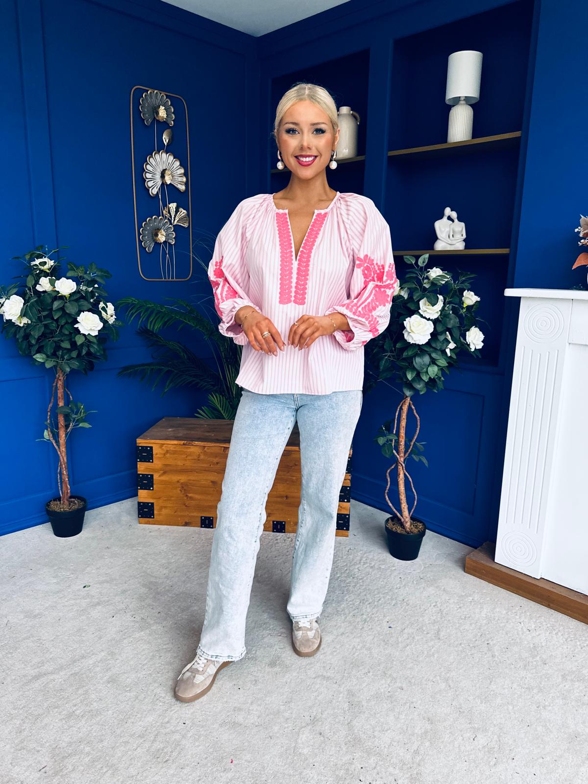 Tina Embroidered Top Pink