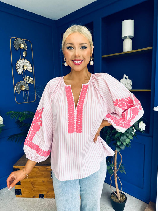 Tina Embroidered Top Pink