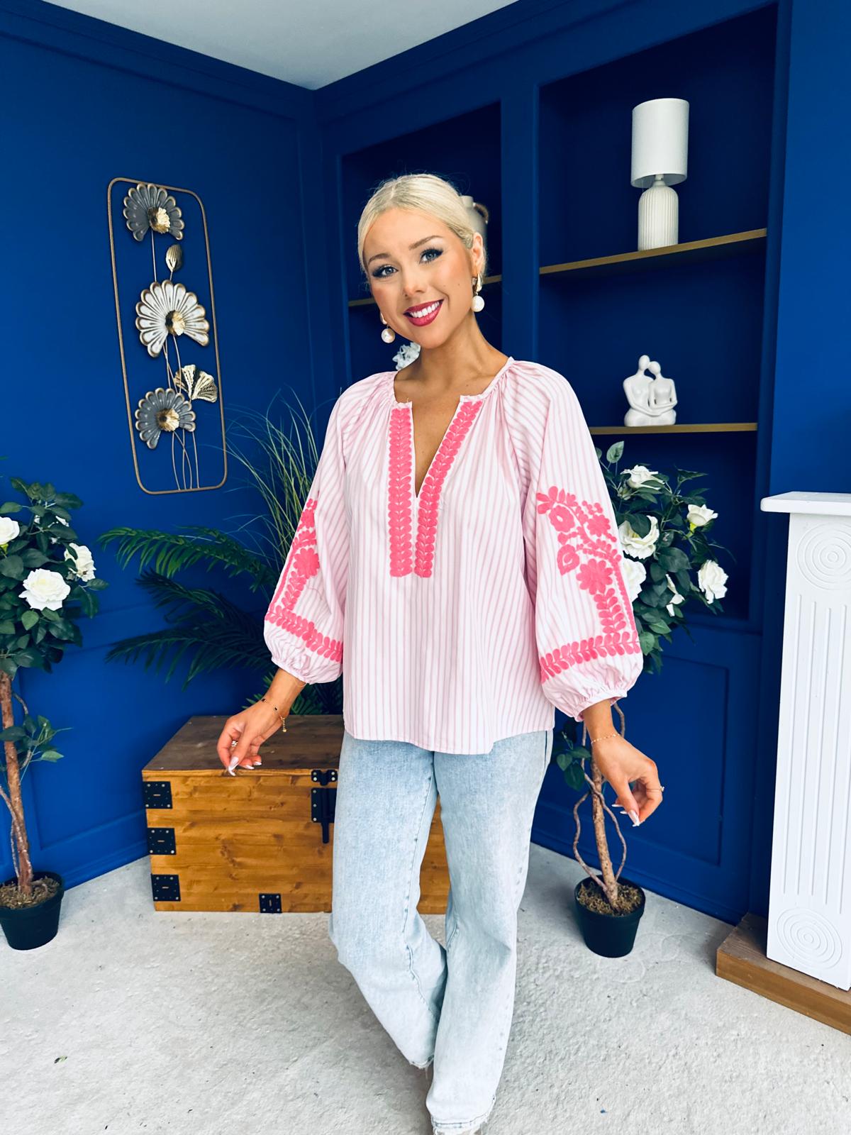 Tina Embroidered Top Pink