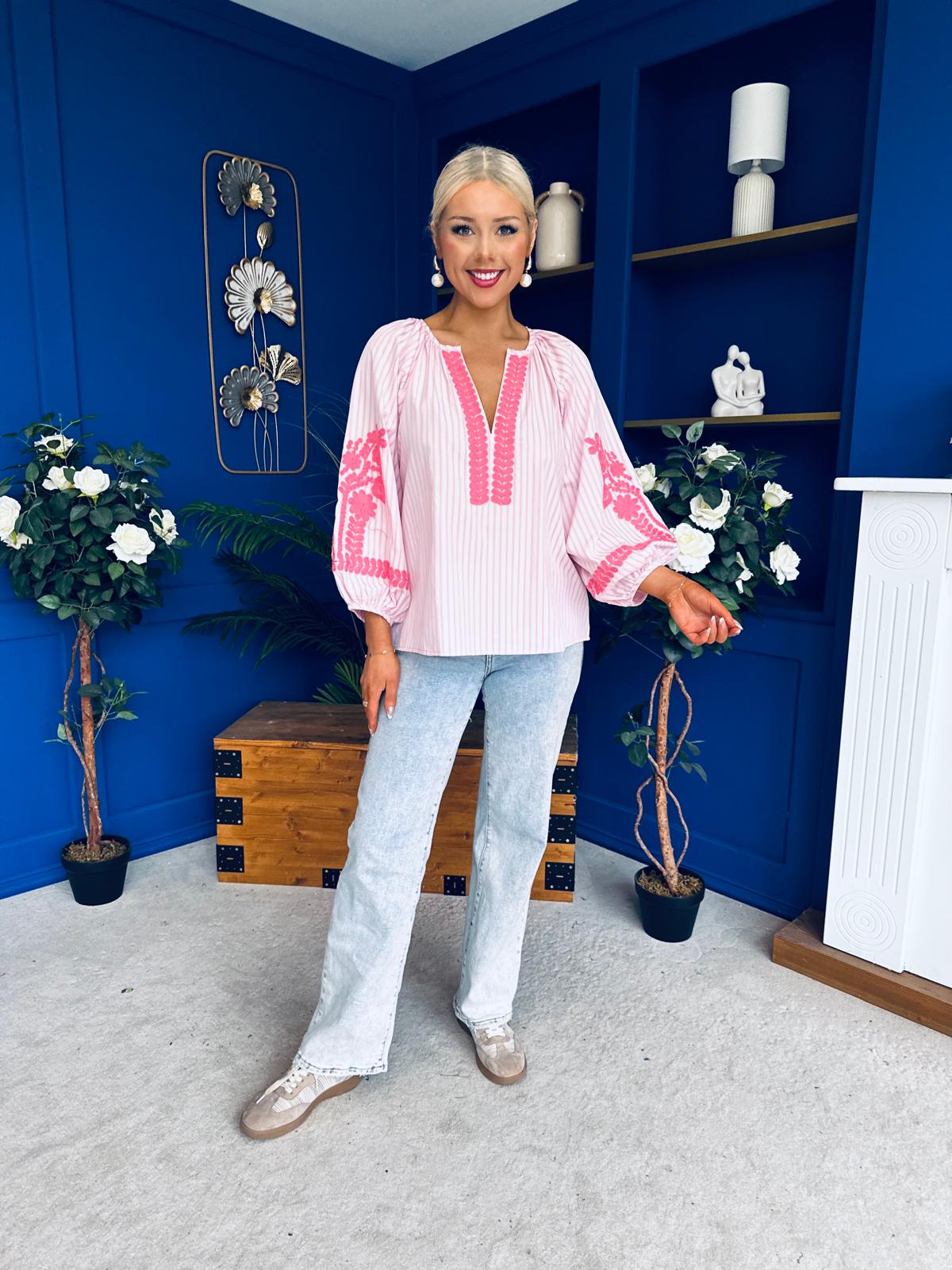 Tina Embroidered Top Pink