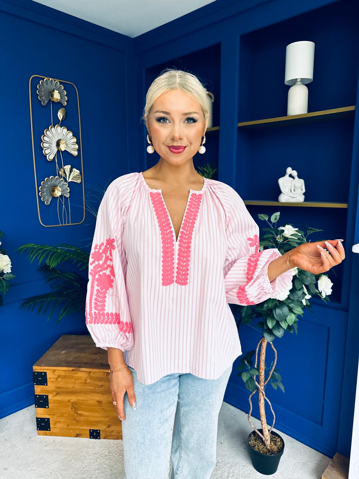 Tina Embroidered Top Pink