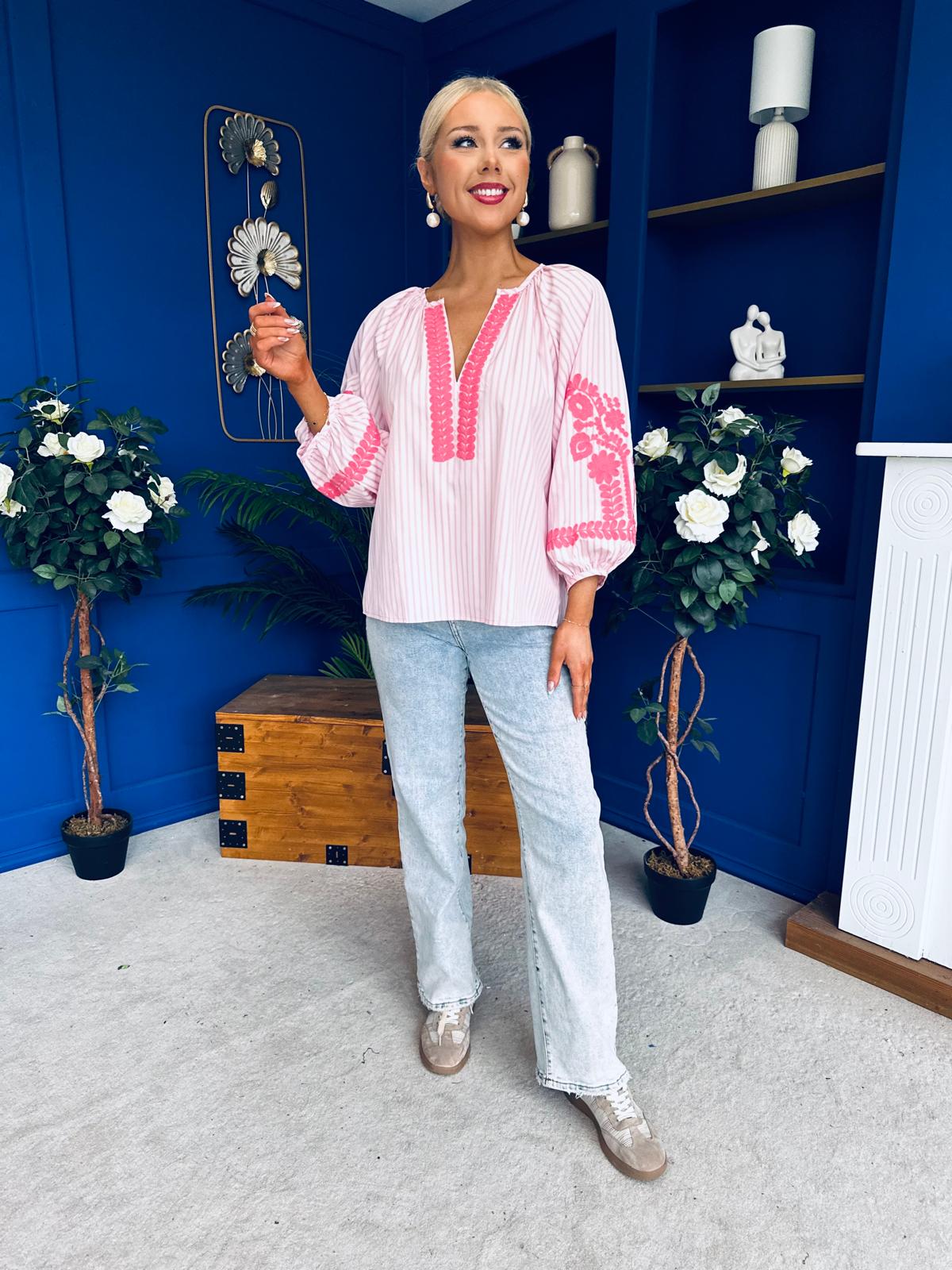 Tina Embroidered Top Pink