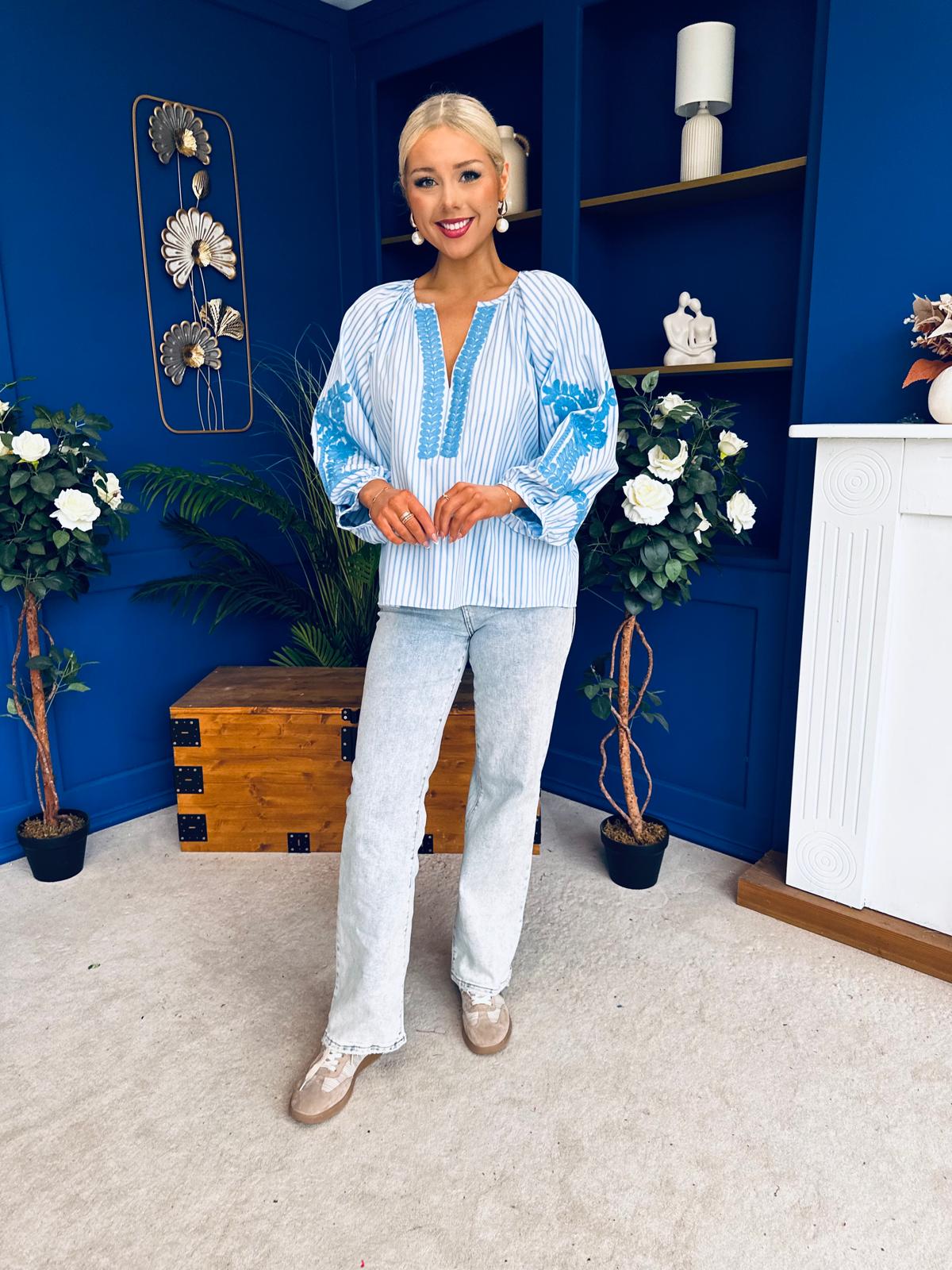 Tina Embroidered Top Blue