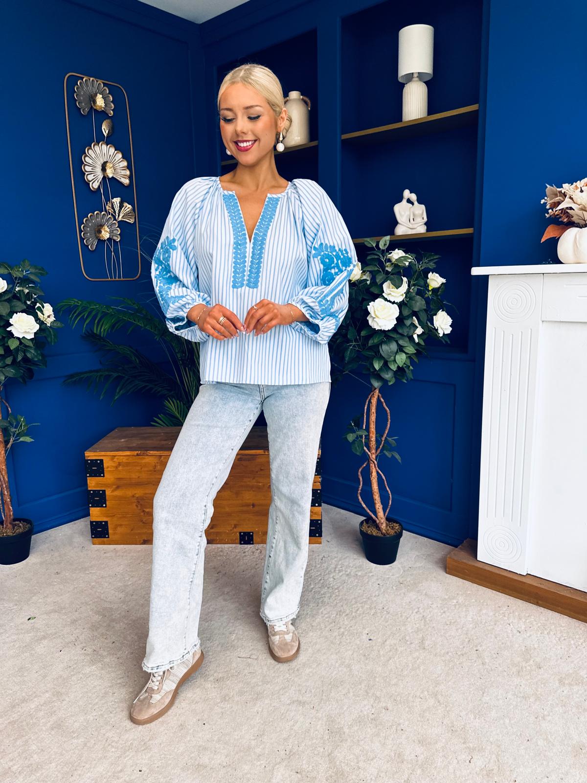 Tina Embroidered Top Blue