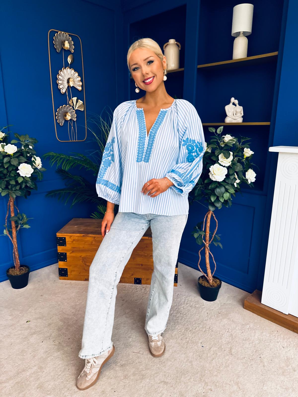 Tina Embroidered Top Blue