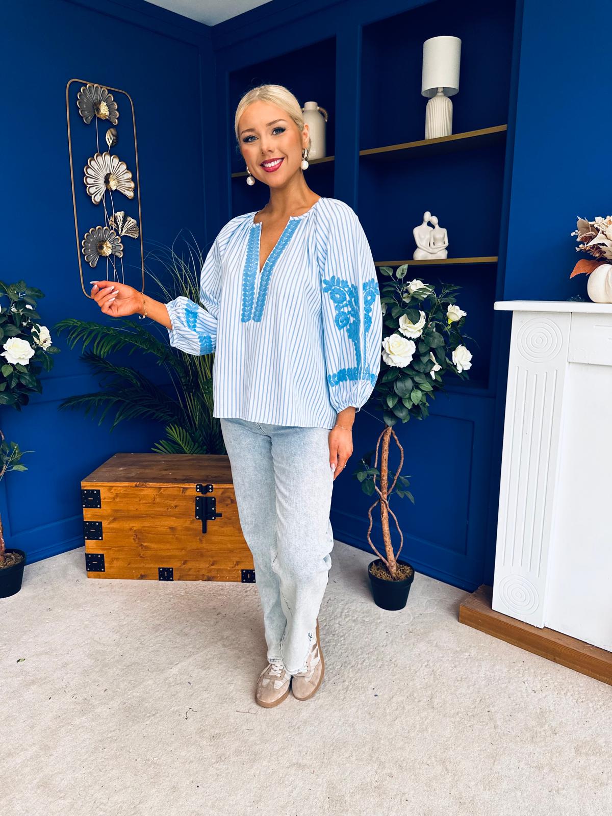 Tina Embroidered Top Blue