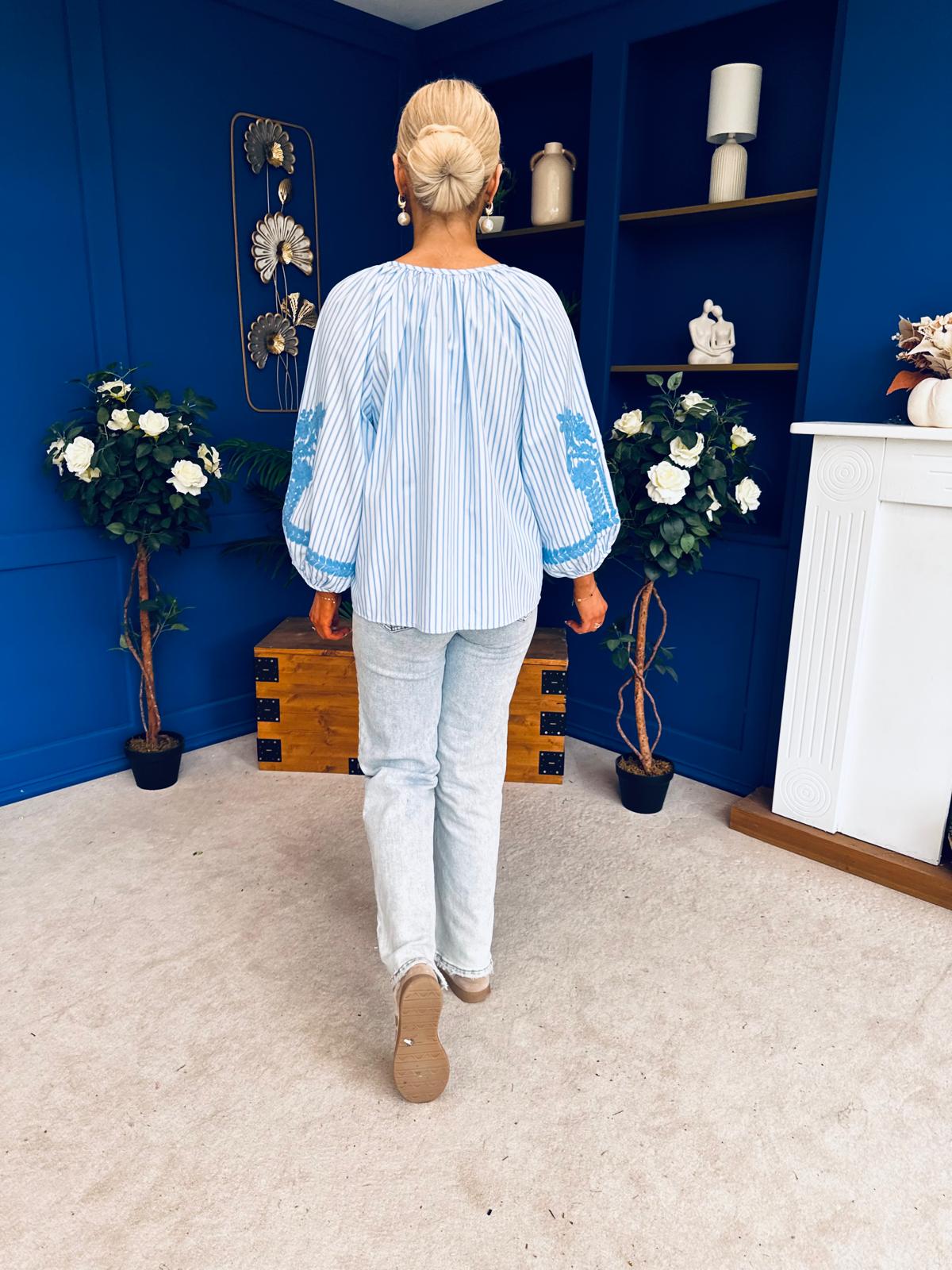 Tina Embroidered Top Blue