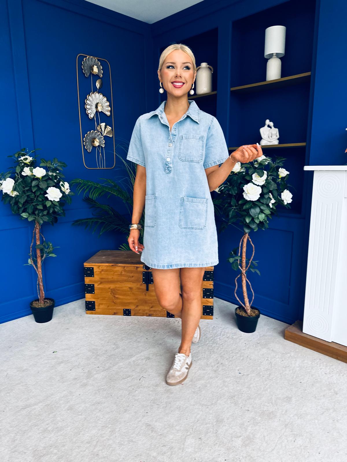Julia Denim Mini Shift Dress Blue