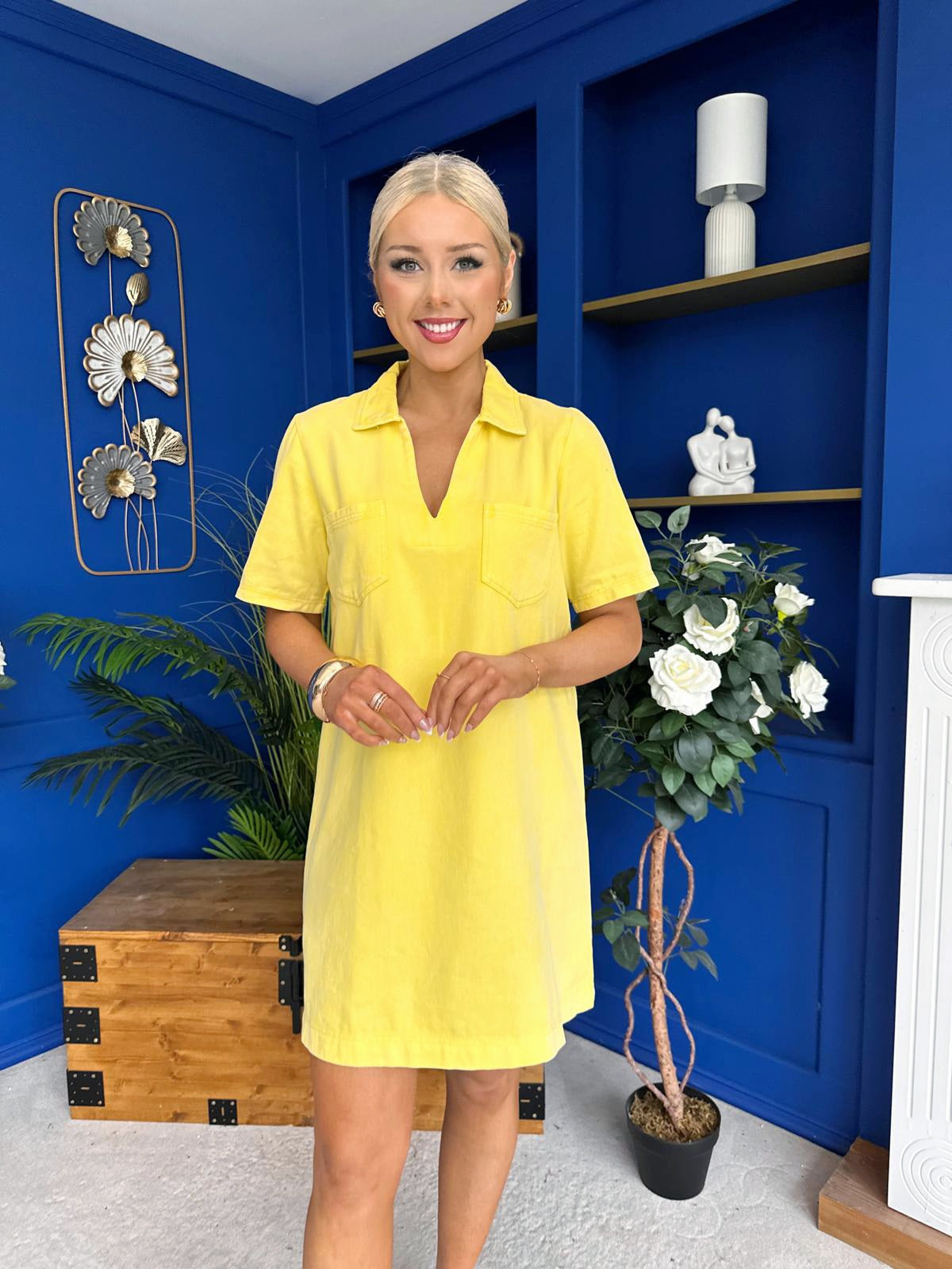 Lauren Denim Mini Shift Dress Yellow