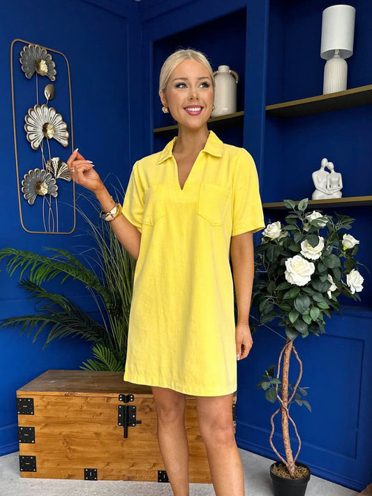 Lauren Denim Mini Shift Dress Yellow