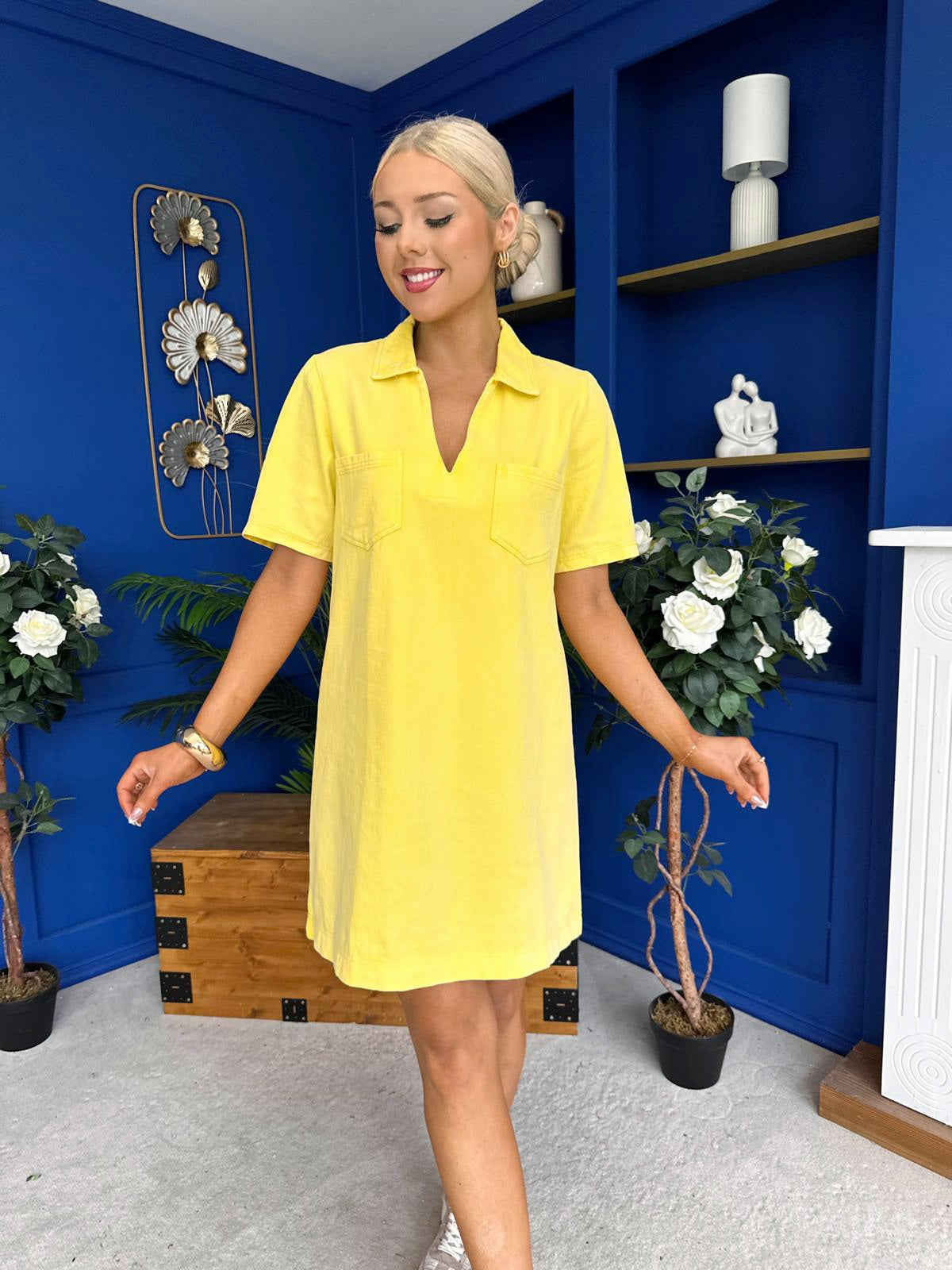 yellow denim dress Lauren Denim Mini Shift Dress Yellow
