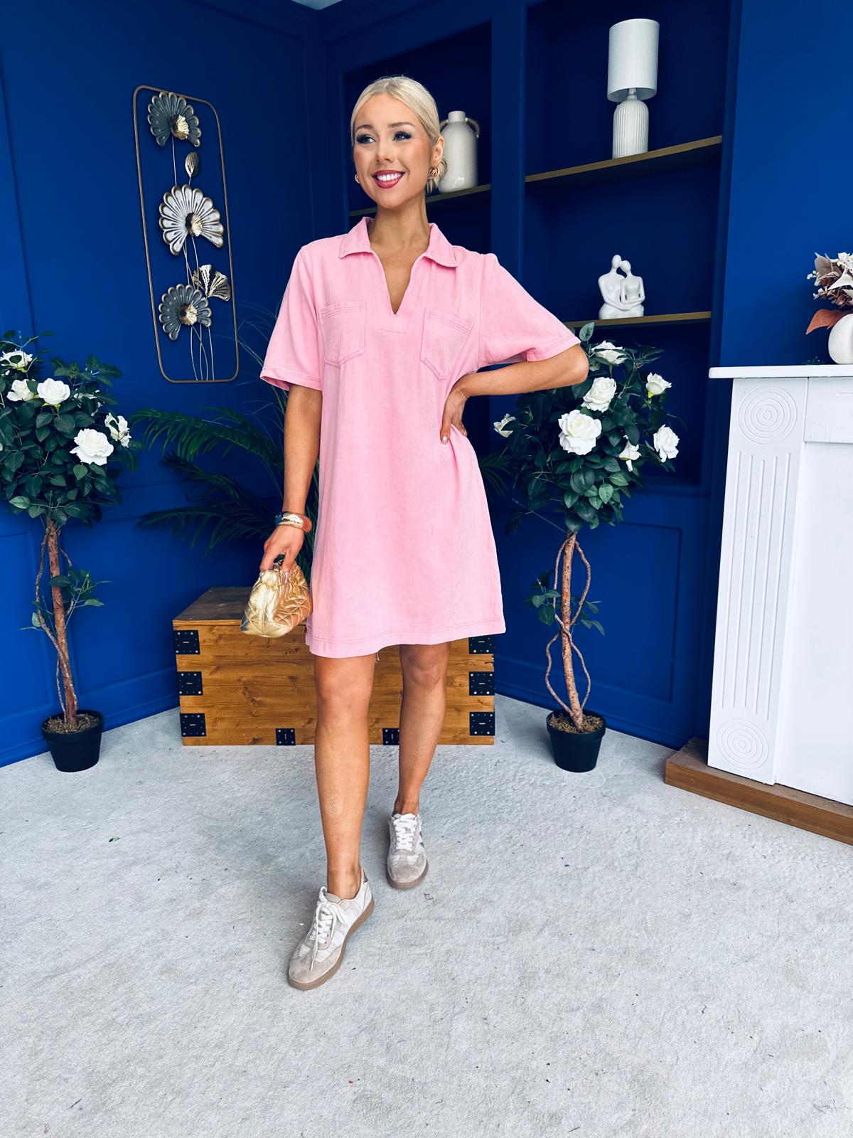 Lauren Denim Mini Shift Dress Pink
