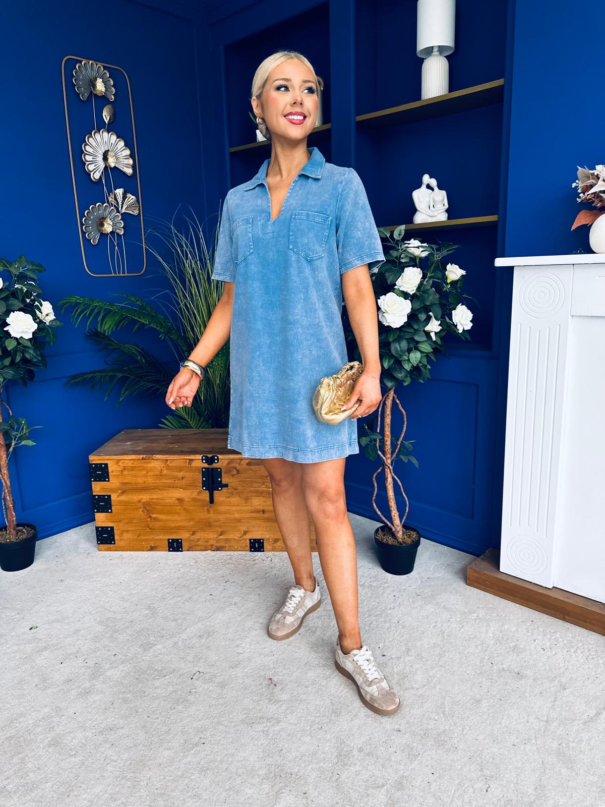 Lauren Denim Mini Shift Dress Blue