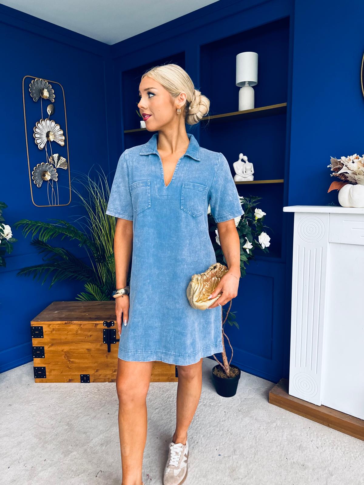 Lauren Denim Mini Shift Dress Blue