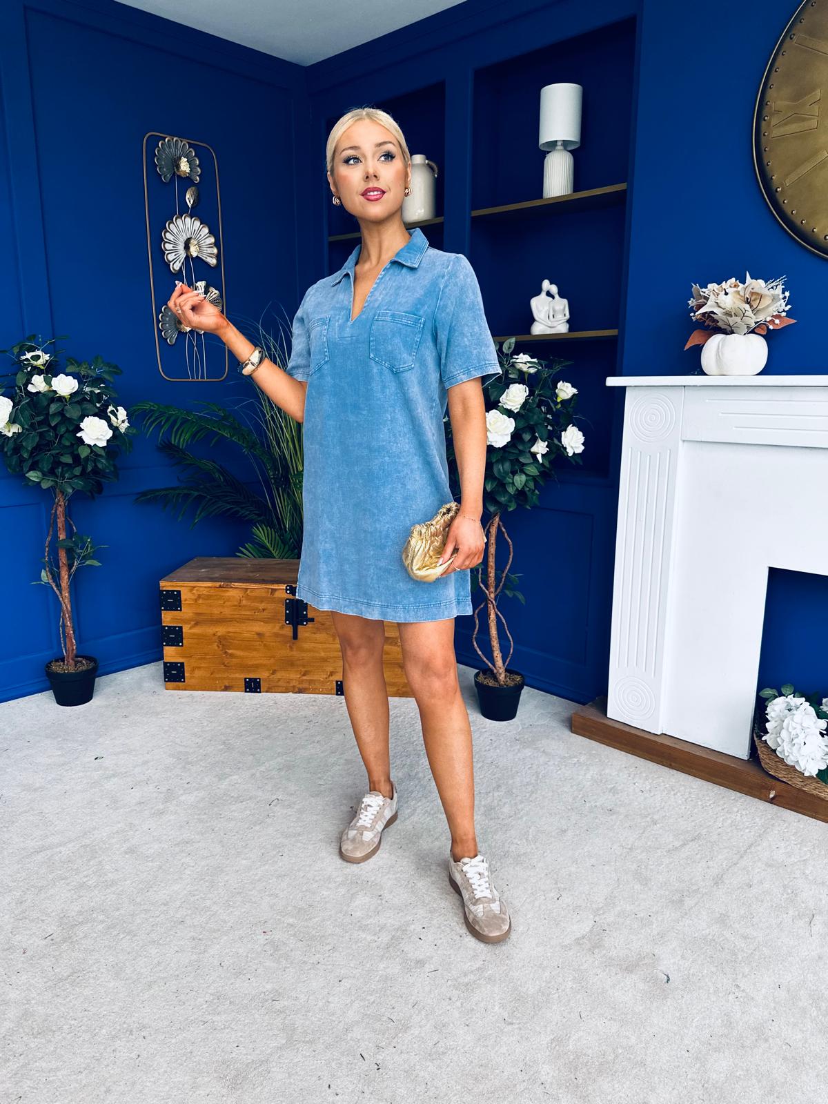 Lauren Denim Mini Shift Dress Blue