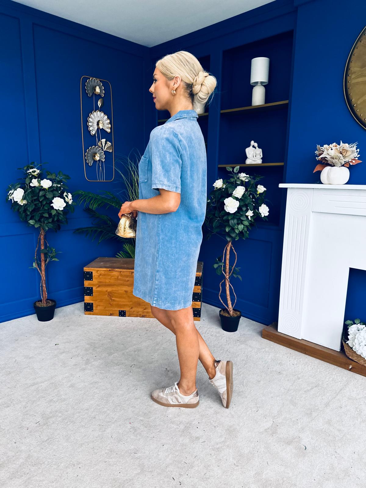 Lauren Denim Mini Shift Dress Blue