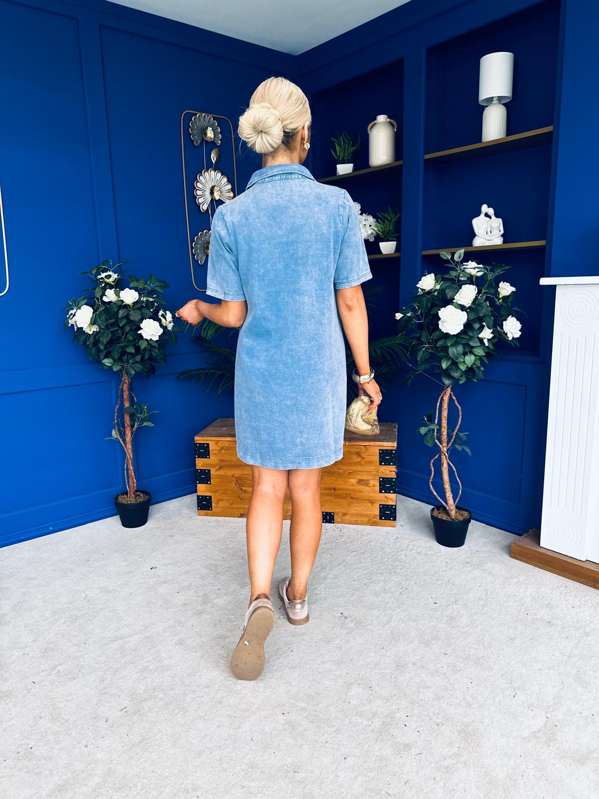 Lauren Denim Mini Shift Dress Blue