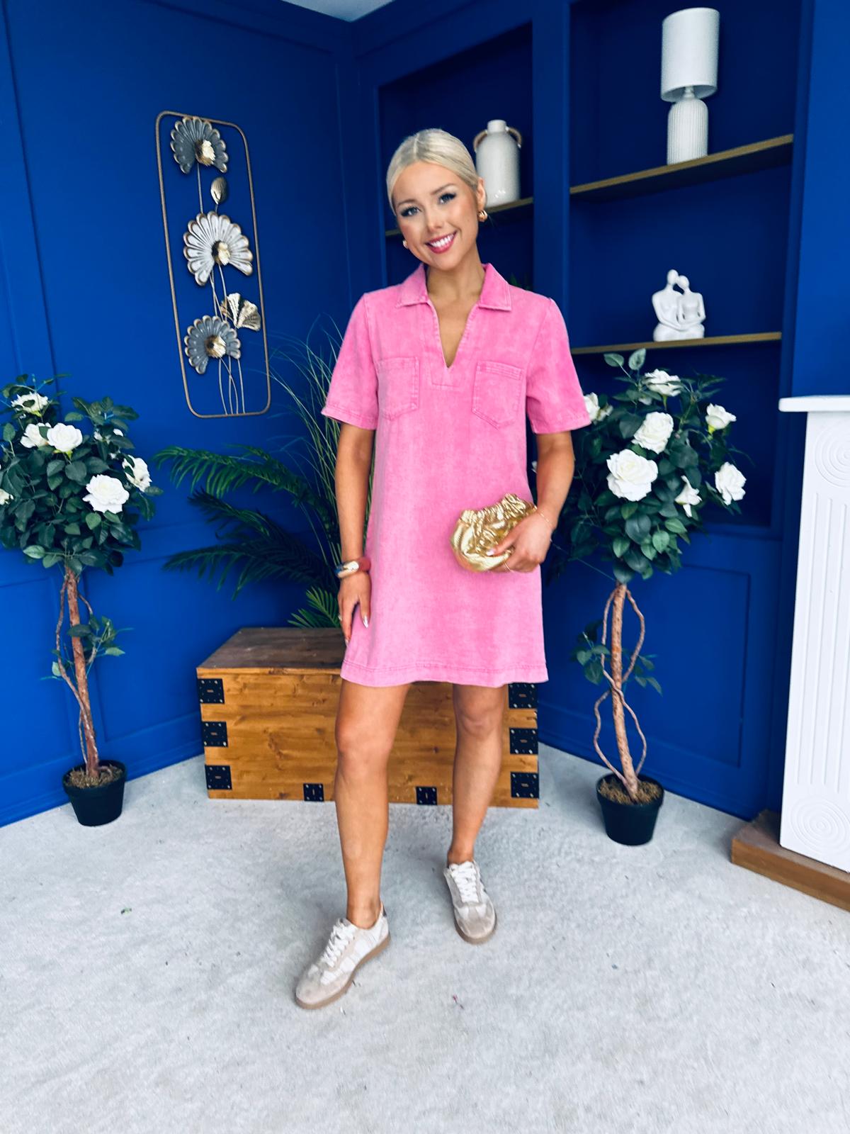 Lauren Denim Mini Shift Dress Coral