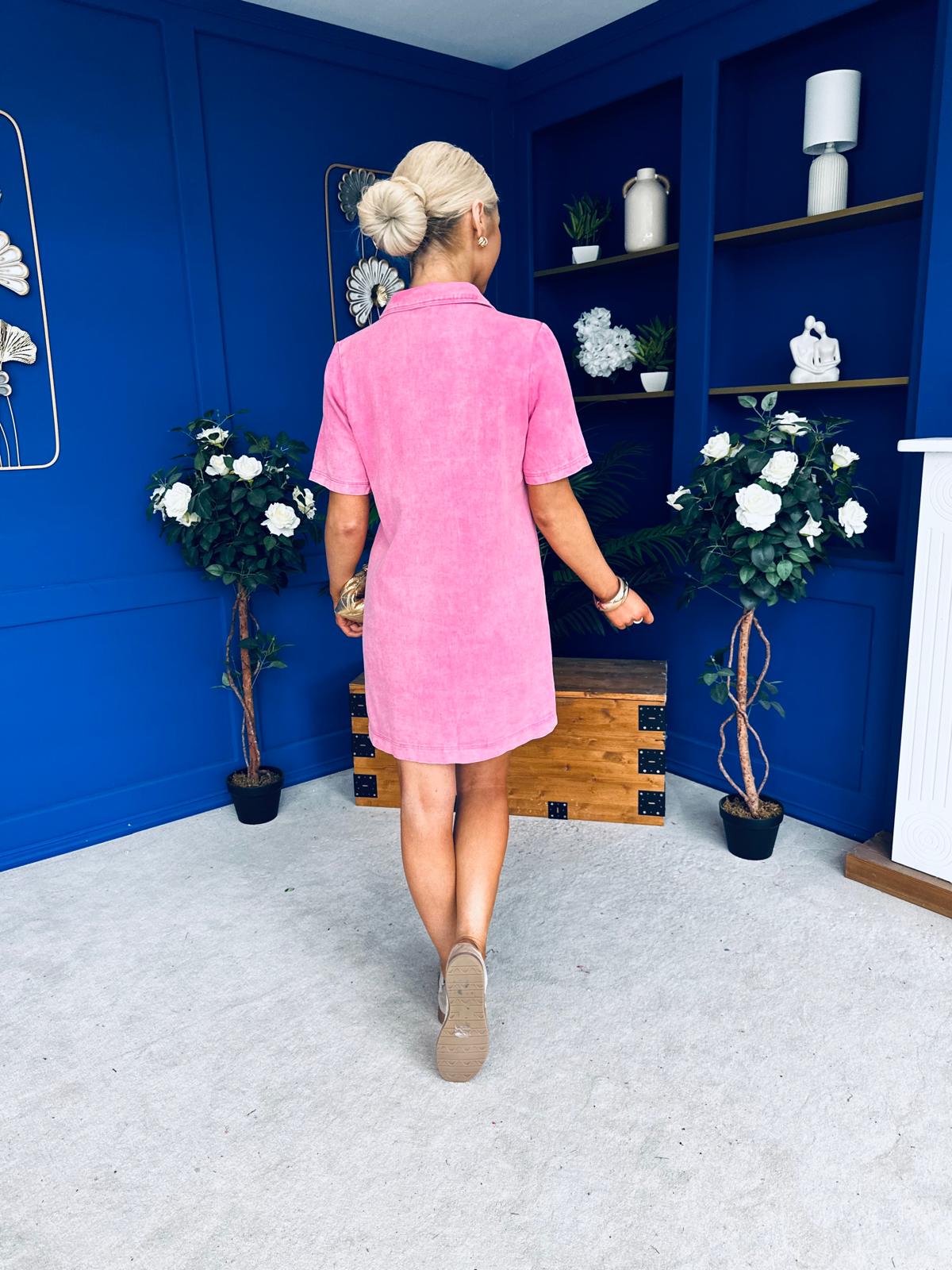 Lauren Denim Mini Shift Dress Coral