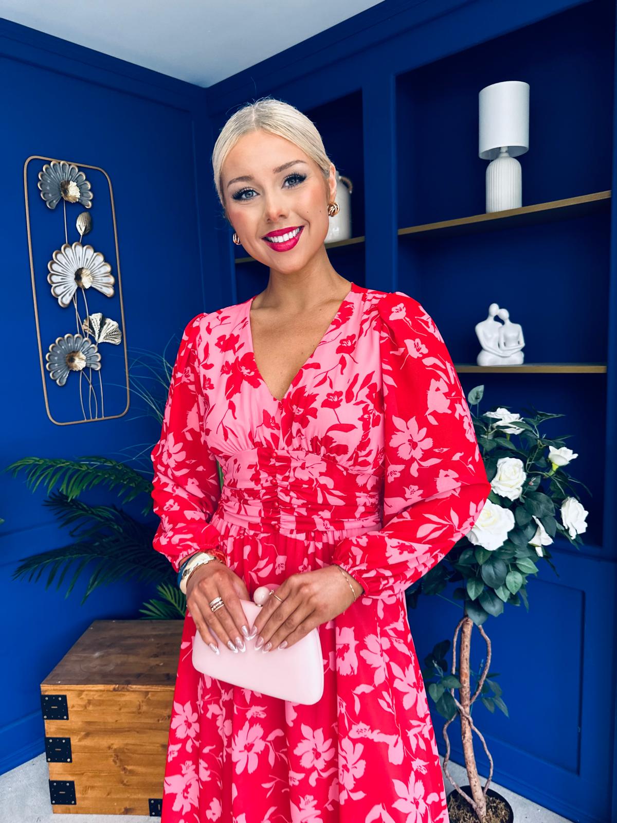 Bronagh Banded Midi Dress Red Floral