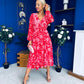 Bronagh Banded Midi Dress Red Floral
