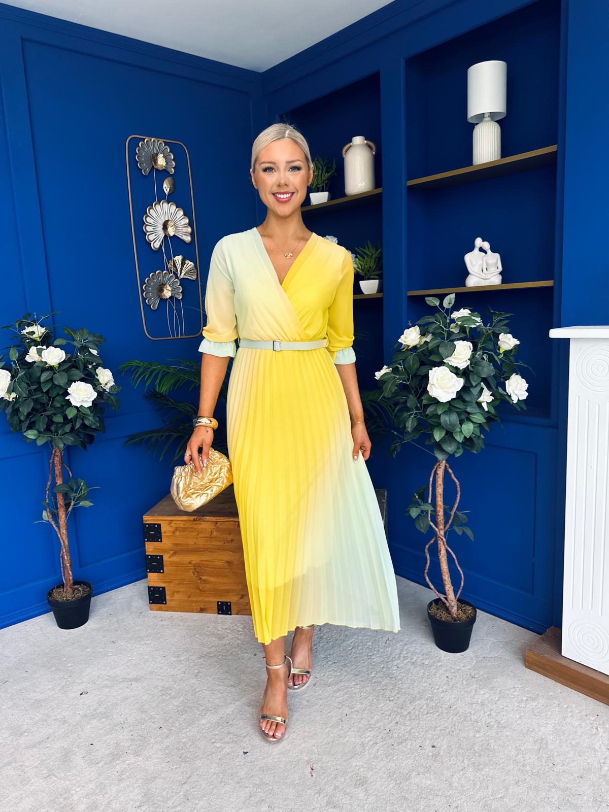 Danny Pleated Midi Dress Ombre Yellow