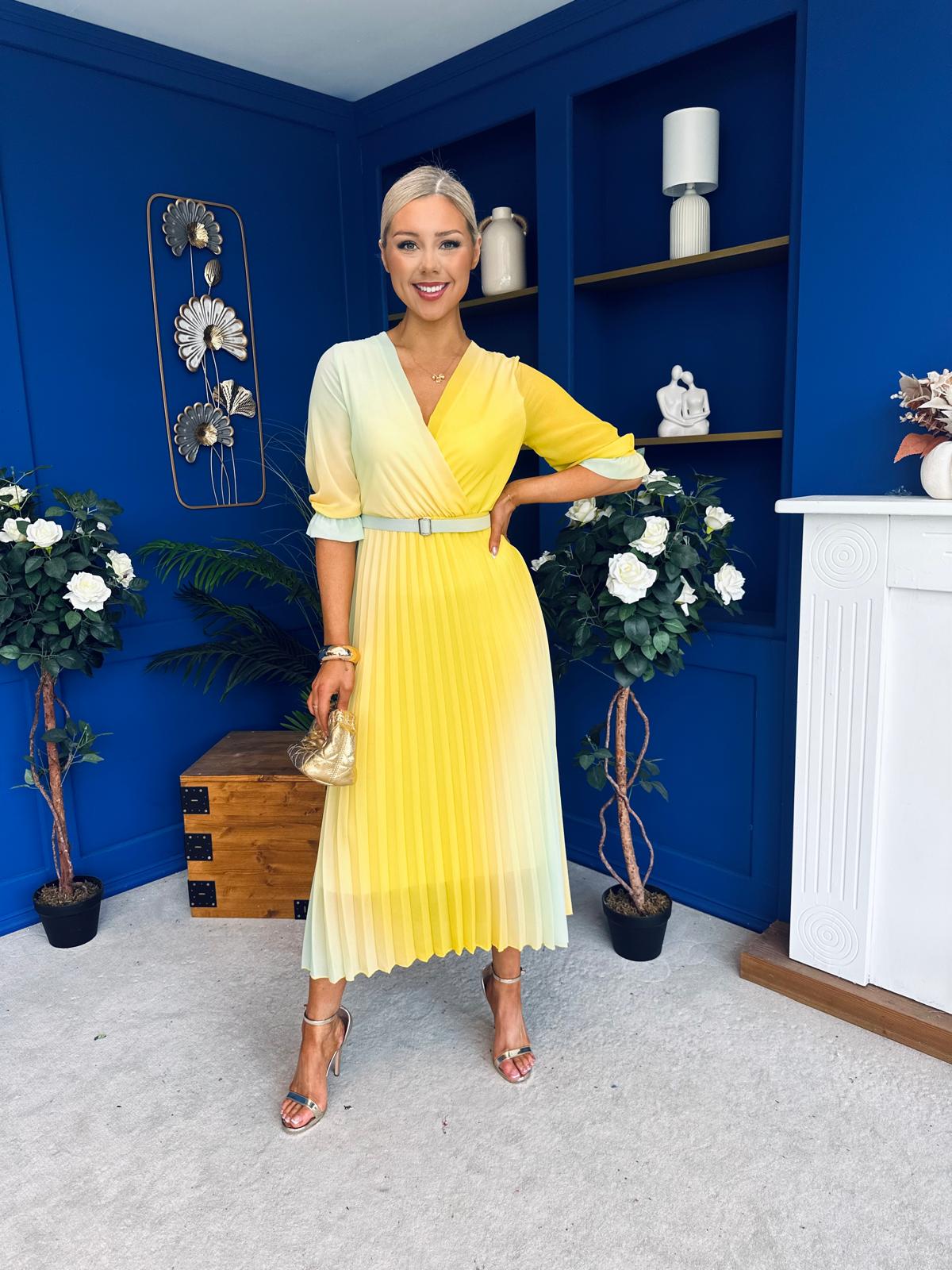 Danny Pleated Midi Dress Ombre Yellow