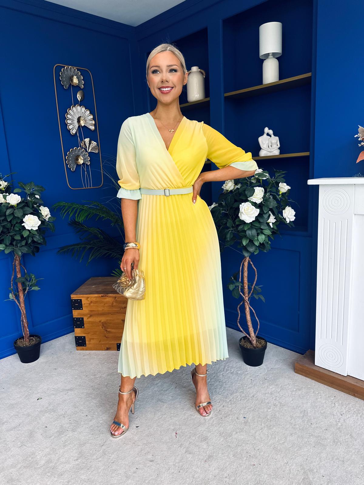 Danny Pleated Midi Dress Ombre Yellow