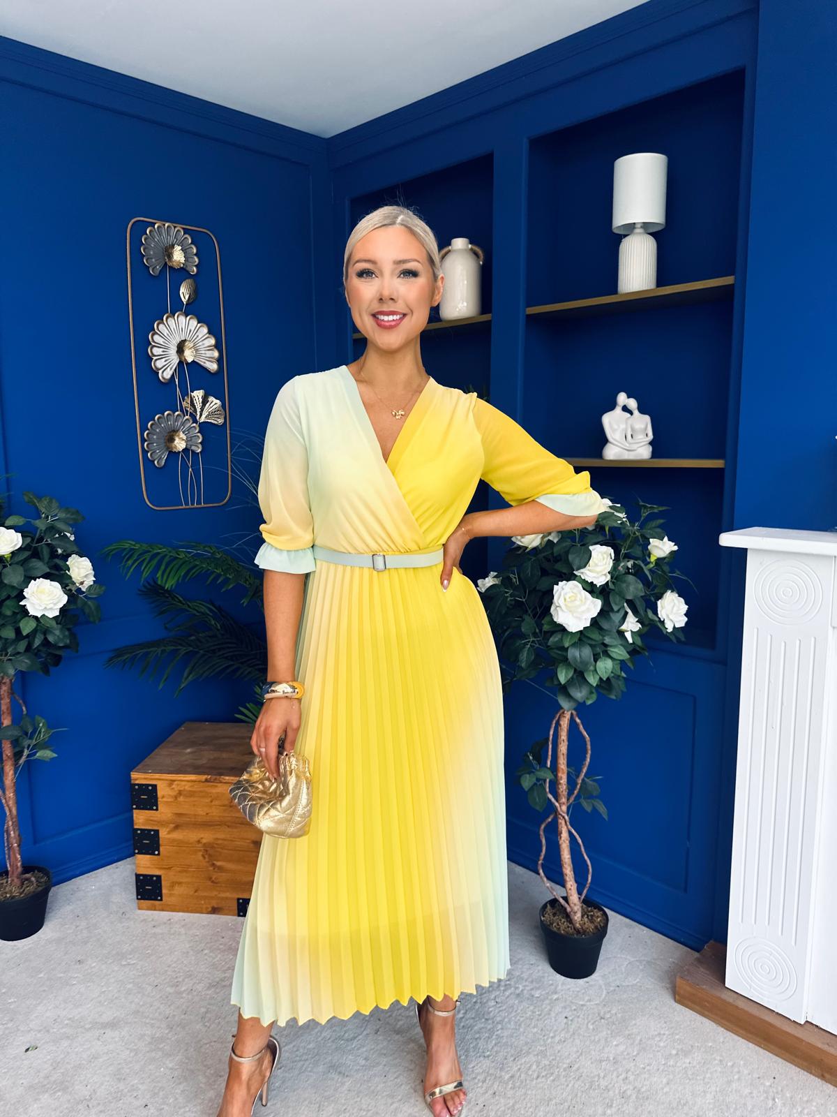 Danny Pleated Midi Dress Ombre Yellow