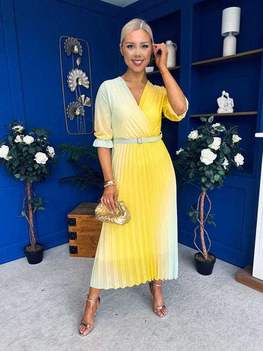 Danny Pleated Midi Dress Ombre Yellow