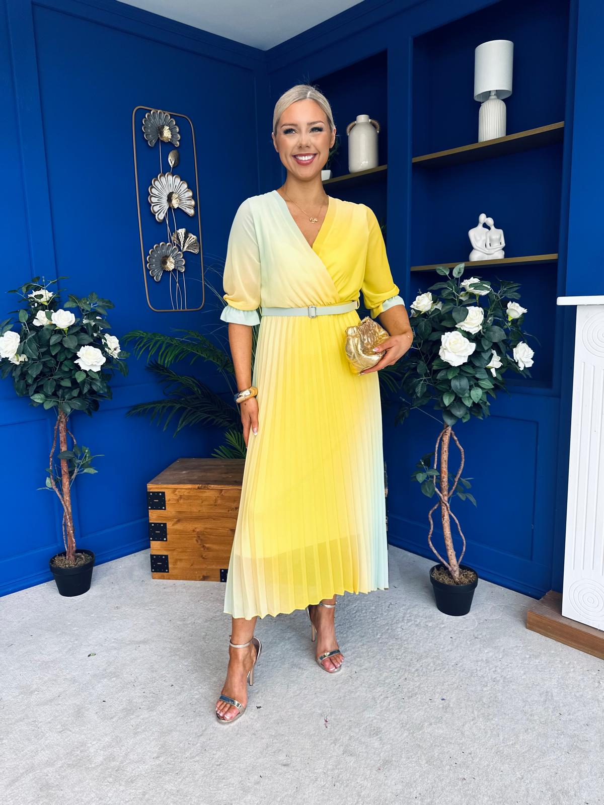 Danny Pleated Midi Dress Ombre Yellow