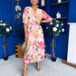 Danny Pleated Midi Dress Floral Peach