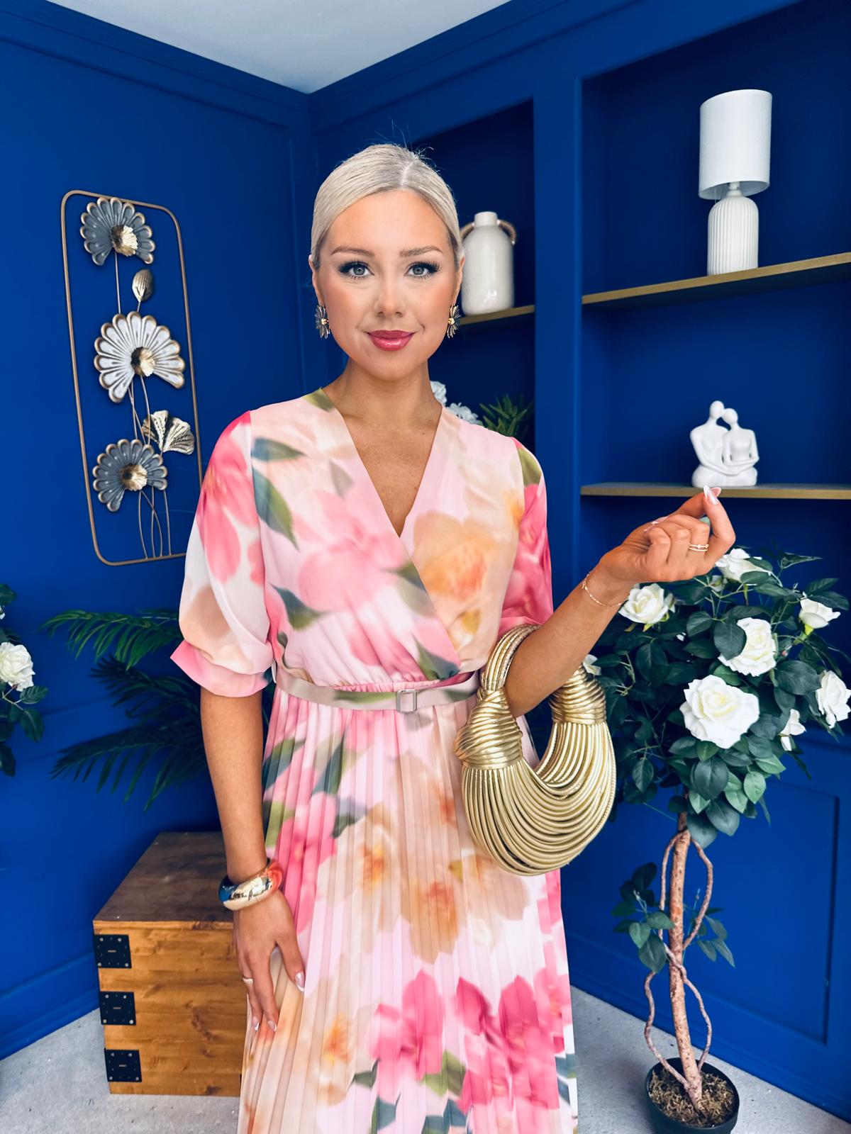 Danny Pleated Midi Dress Floral Peach