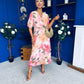 Danny Pleated Midi Dress Floral Peach