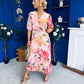Danny Pleated Midi Dress Floral Peach