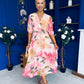 Danny Pleated Midi Dress Floral Peach