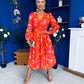 Orlaith Banded Midi Dress Floral Coral