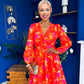 Orlaith Banded Midi Dress Floral Coral