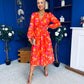 Orlaith Banded Midi Dress Floral Coral