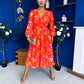 Orlaith Banded Midi Dress Floral Coral