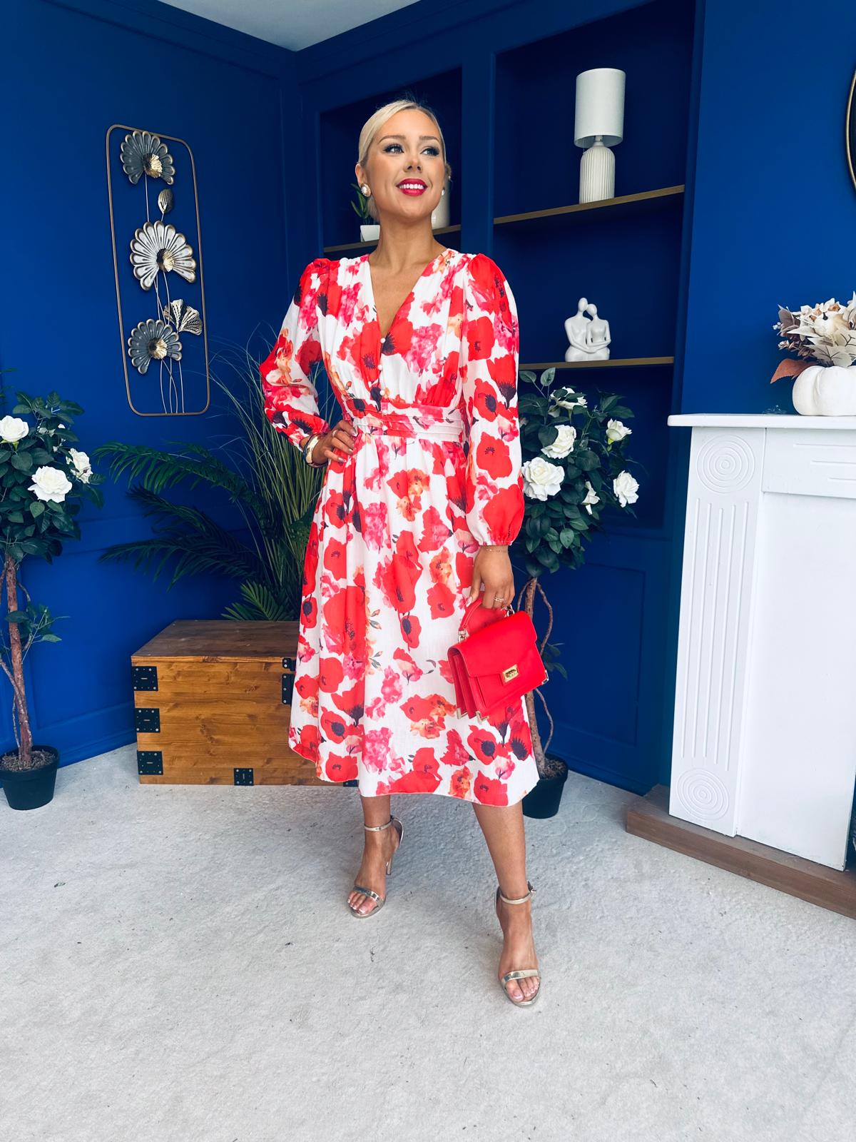 Orlaith Banded Midi Dress Floral White